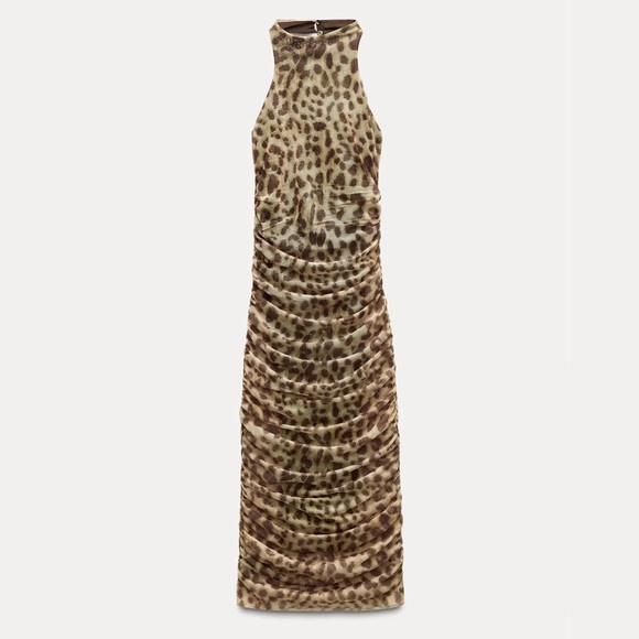 Zara Dresses & Skirts - Zara Leopard Print Tulle Midi Dress